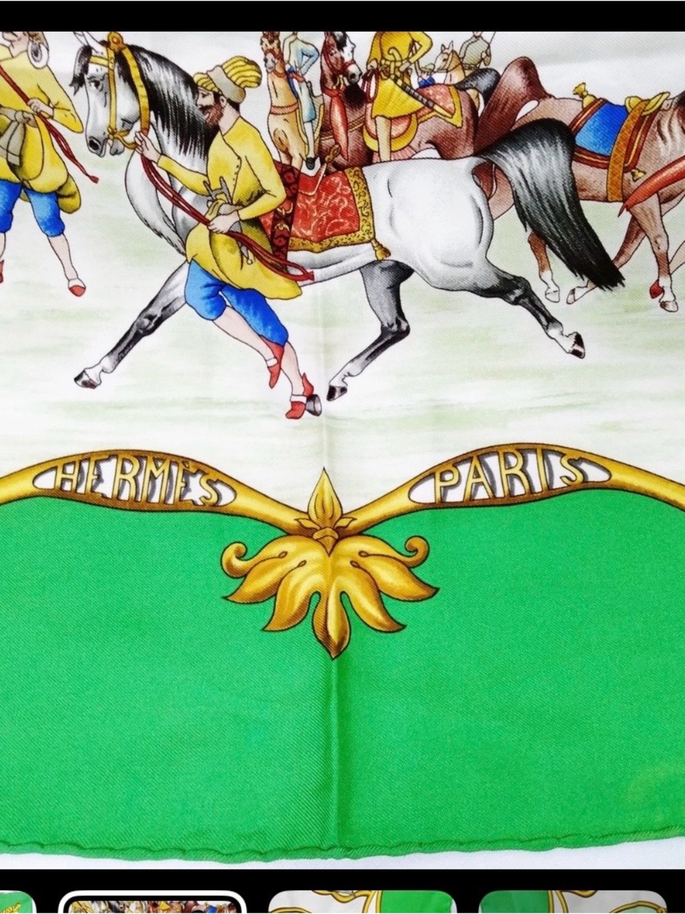 Hermes Scarf Silk Green White Equestrian Design 86 90 cm - Picture 10 of 12